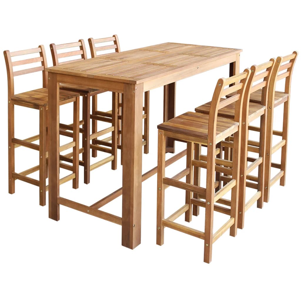 vidaXL Bar Table and Chair Kitchen Wooden Dining Table Set Solid Acacia Wood
