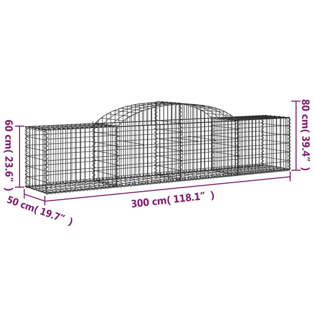 vidaXL Arched Gabion Baskets 5 pcs 118.1"x19.7"x23.6"/31.5" Galvanized Iron